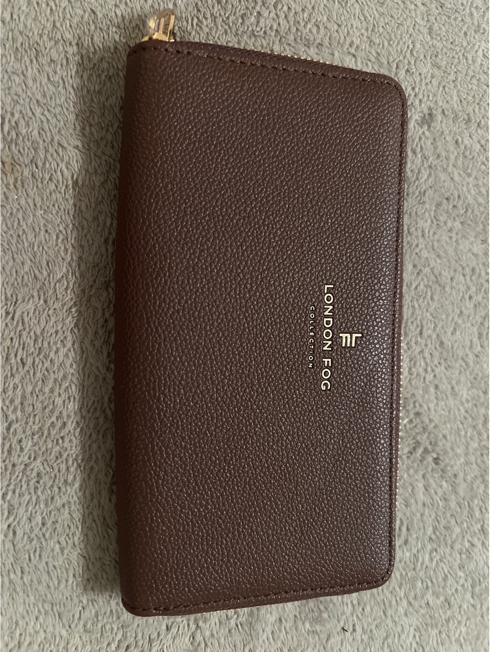 London Fog Brown Zip-Around Wallet with Gold Hardware